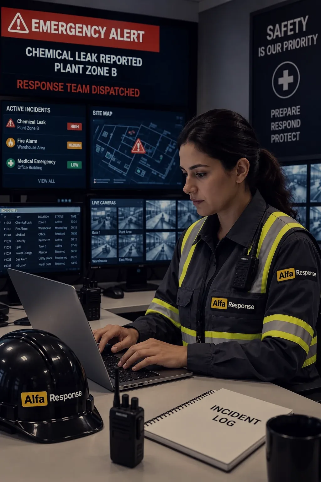 AlfaResponse dispatcher at a 24/7 command centre workstation