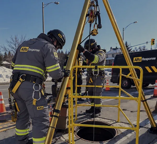 AlfaResponse technicians setting up confined space equipment